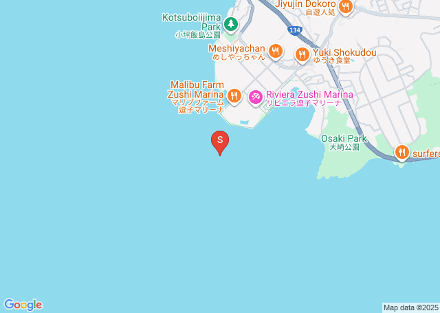 カブネ（葉山一色海岸）の位置を示す地図
