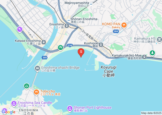 腰越海岸の位置を示す地図