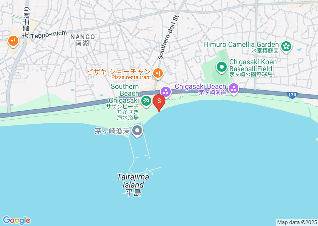 サザンビーチ茅ヶ崎の位置を示す地図