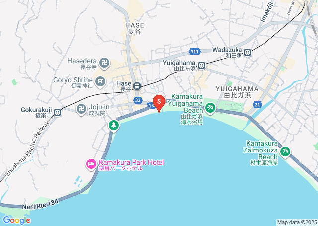 由比ヶ浜海岸の位置を示す地図