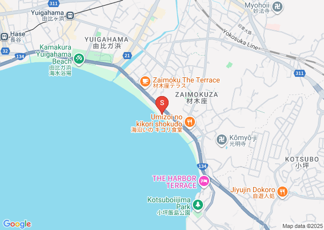 材木座海岸の位置を示す地図