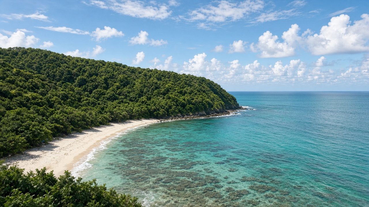 緑の岬と、透き通った浅瀬。