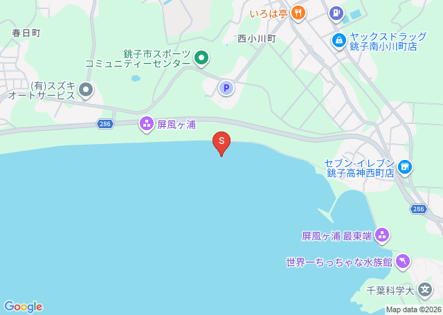 ガケ下(屏風ヶ浦)の位置を示す地図