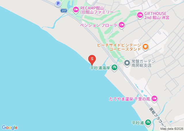平砂浦・いこいの村前の位置を示す地図