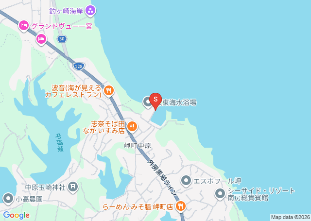 太東・堤防横の位置を示す地図