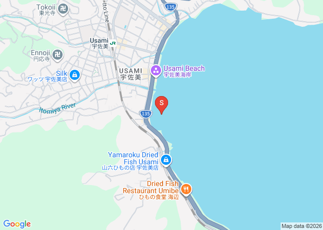 宇佐美(正面)の位置を示す地図